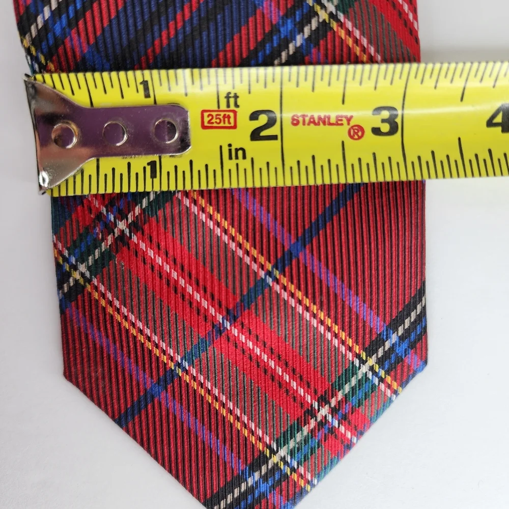 PAUL FREDRICK  Red Plaid Seven Fold Silk Tie.
